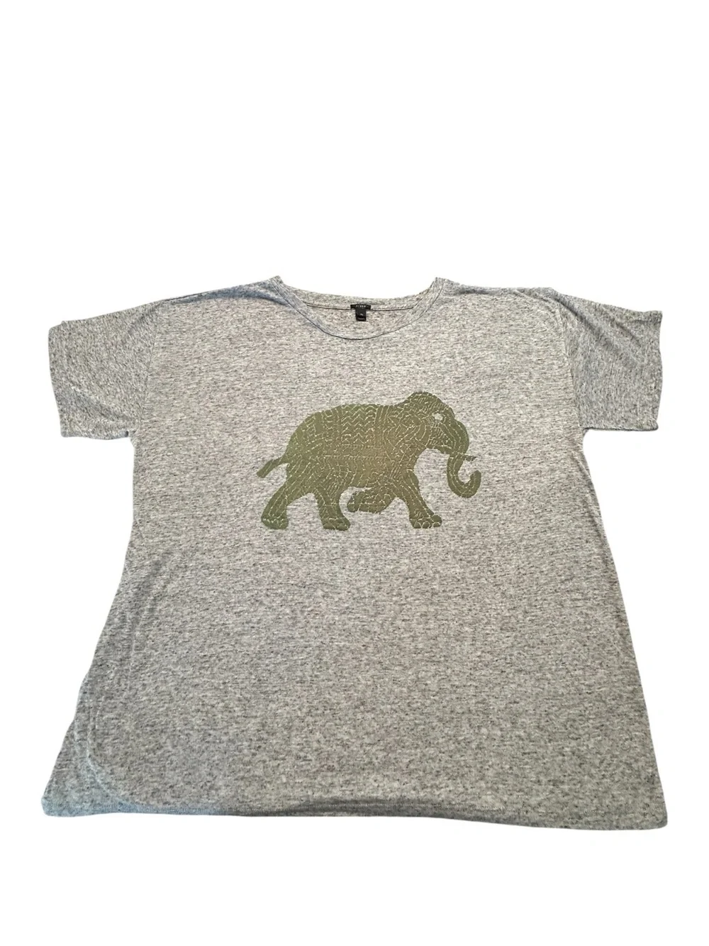 J. Crew Woman’s Heather Gray Tee with Green Elephant Print SZ XL Casual